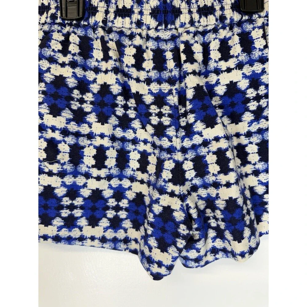 J Crew Women Boardwalk Elastic Pull On Shorts  Geometrc Multi Blue LINEN BLEND 2